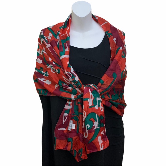 Kooloo Scarf Silk Musical Notes Print Lightweight - Picture 3 of 8